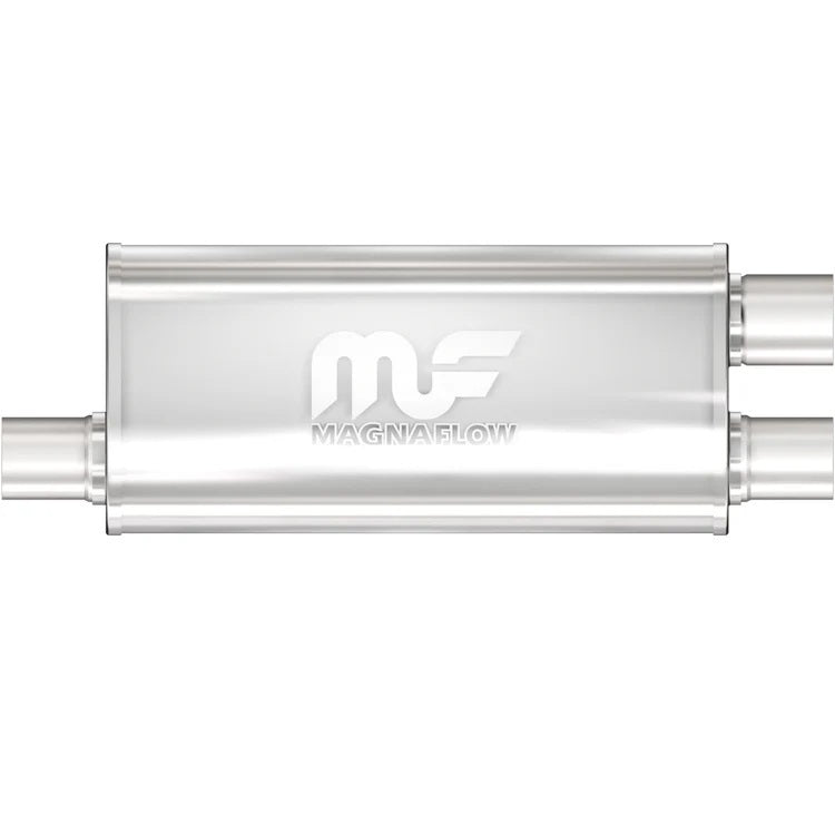 Stainless Muffler 2.5in Inlet Offset/Dual 2.25in