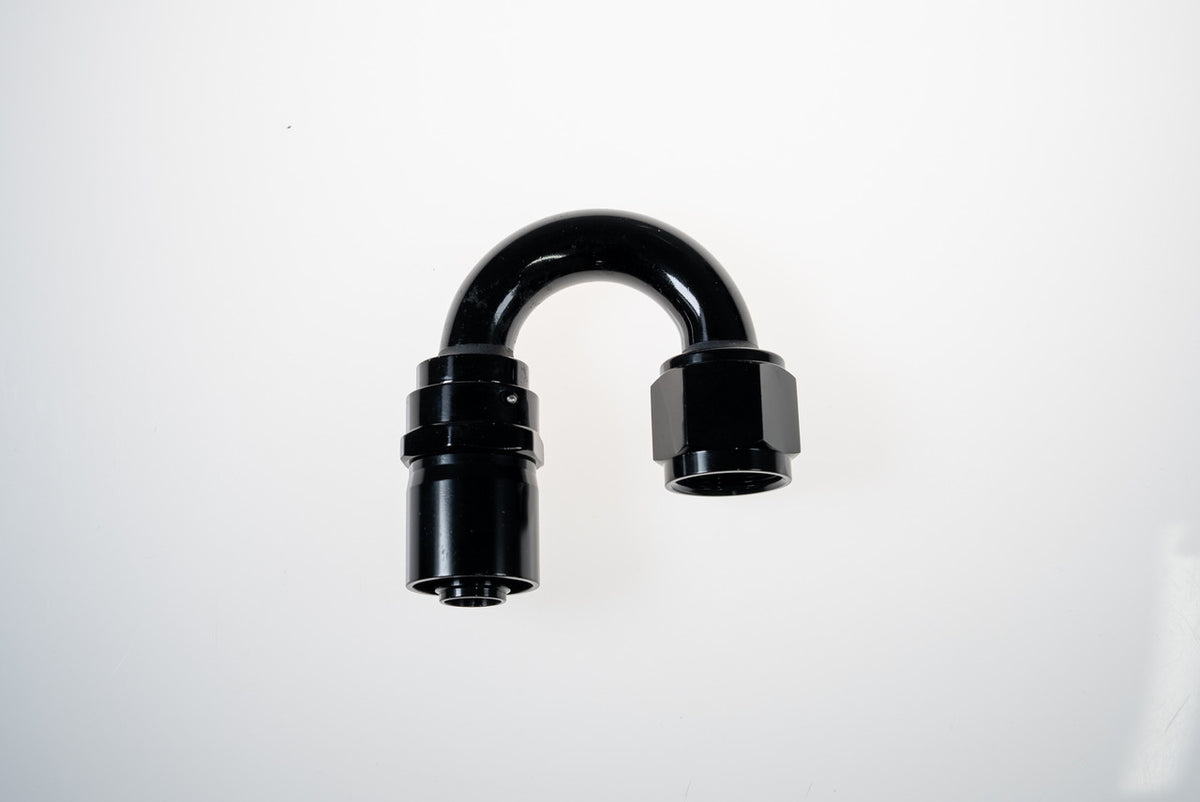 8AN 180Deg Crimp Hose End Black