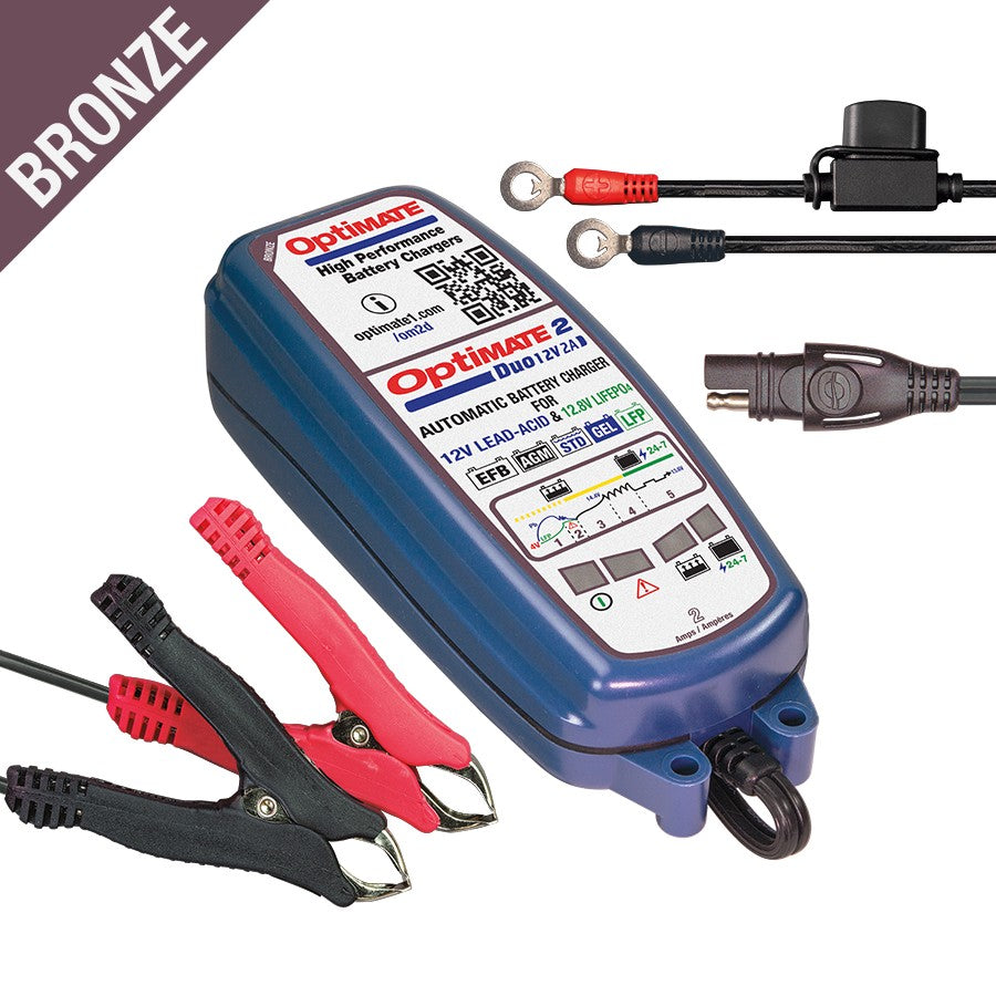 Optimate BRONZE series: 5-step 12V / 12.8V 2A sealed battery maintainer