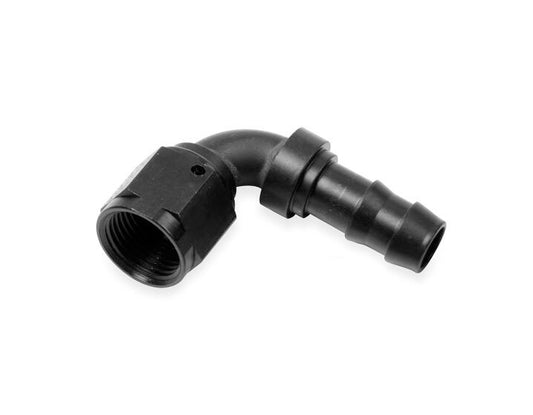 6an 90-Deg to 3/8 Male Barb Hose End - Black