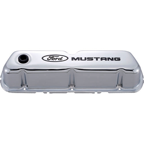 Chrome Steel Valve Cover Set w/Mustang Logo