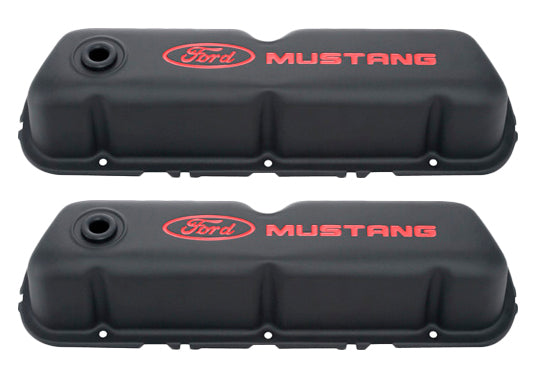 Black Steel Valve Cover Set w/Mustang Logo