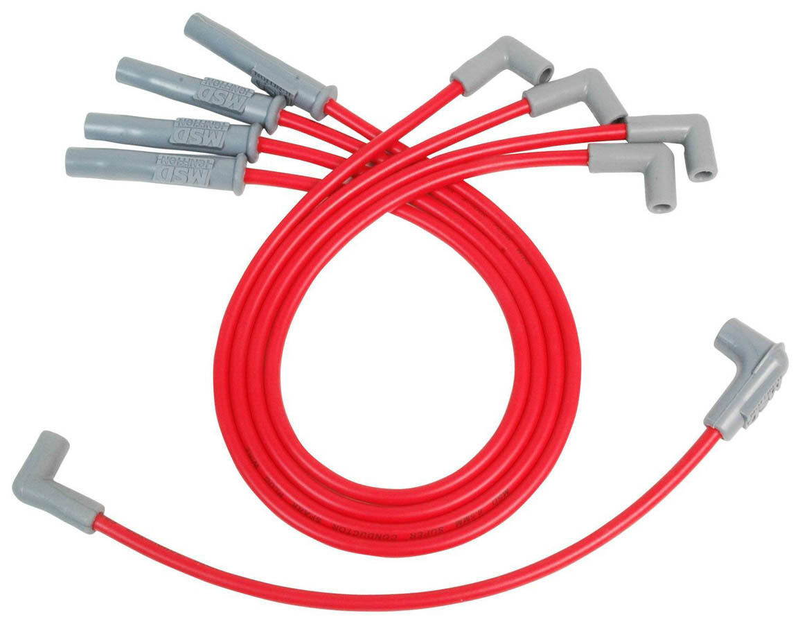 MSD HEI Spark Plug Wire Kit - Super Conductor, Spiral Core, 8.5 mm, Red, Straight Plug Boots, HEI Style Terminal